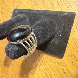 Siver tone and Black faux onyx Mens Ring