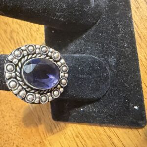 Vintage silvertone ring with faux amethyst stone